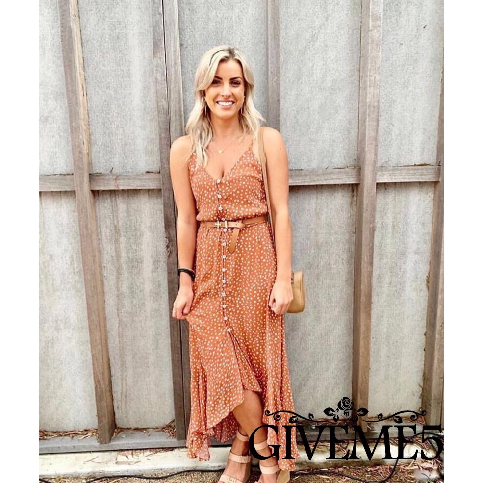 Đầm 2 dây dài dáng rộng họa tiết chấm bi xinh xắn  dành cho nữ