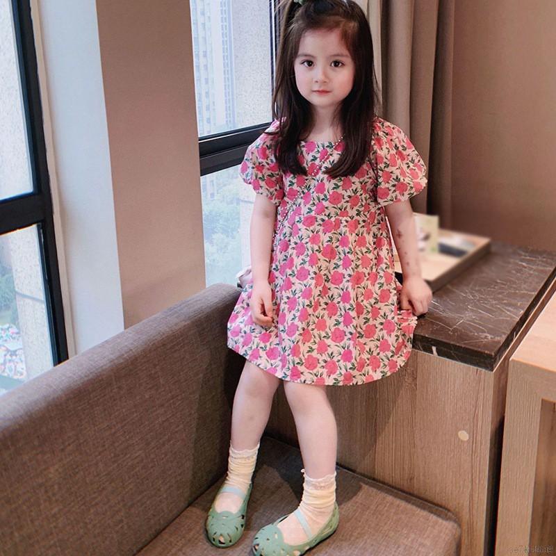 Đầm Hoa Tay Phồng Hàn Quốc Cho Bé Gái