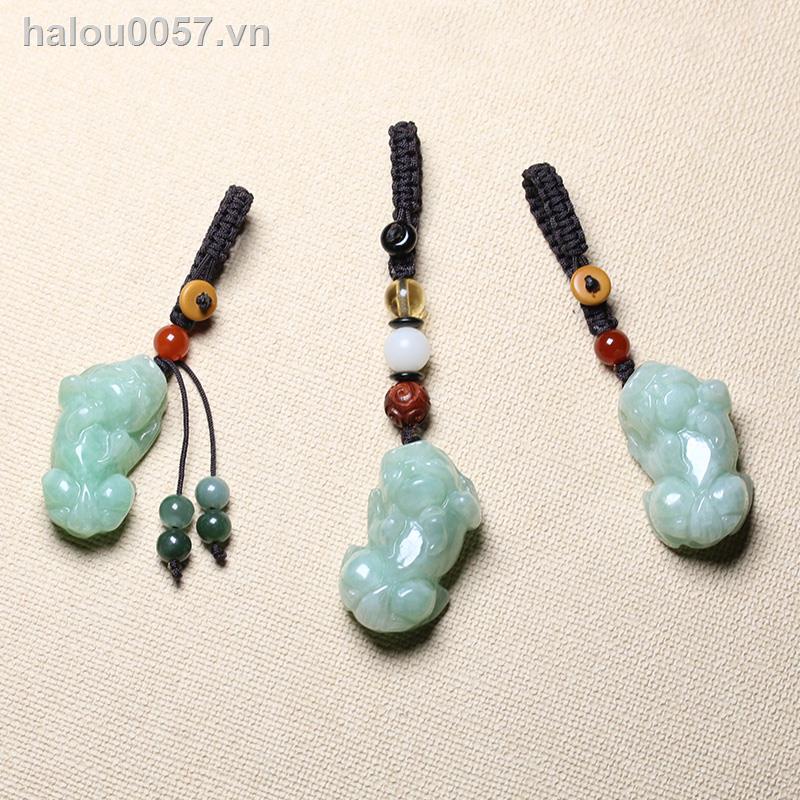 ❦♠✎✿Ready stock✿  Man-style jade jadeite-Pixiu men and women car keychain pendant creative personality bag ornaments hand-woven