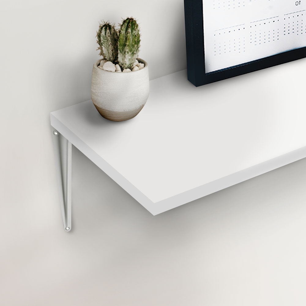 HomeBase STACKO Bộ Kệ gỗ trang trí treo tường kèm 2 giá đỡ kệ W30xD120xH1.6cm kệ trắng + giá đỡ trắng
