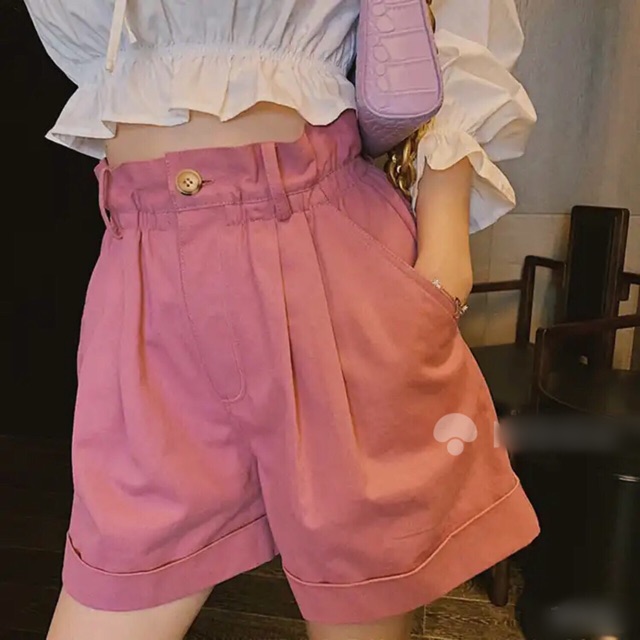 Quần short lưng cao săn line