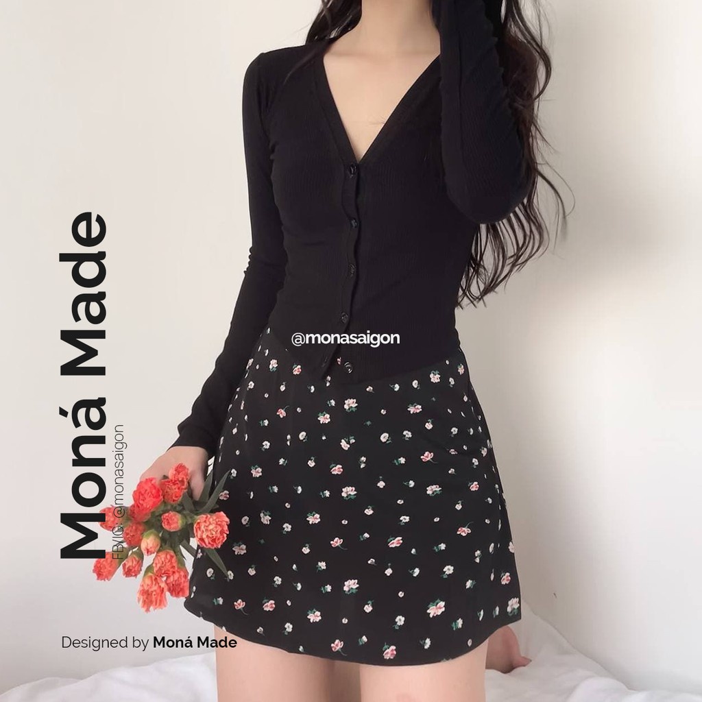 MONÁ - Chân váy ngắn họa tiết hoa nhí nàng thơ, chất chiffon dáng xòe - LALA SKIRT - Hàng nhập khẩu