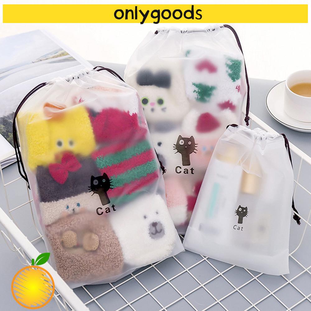 ONLY 10Pcs Cute Travel Makeup Case Cat Print Make Up Bath Organizer Transparent Cosmetic Bag Women Beaut Kit Toiletry Wash Storage Pouch Drawstring