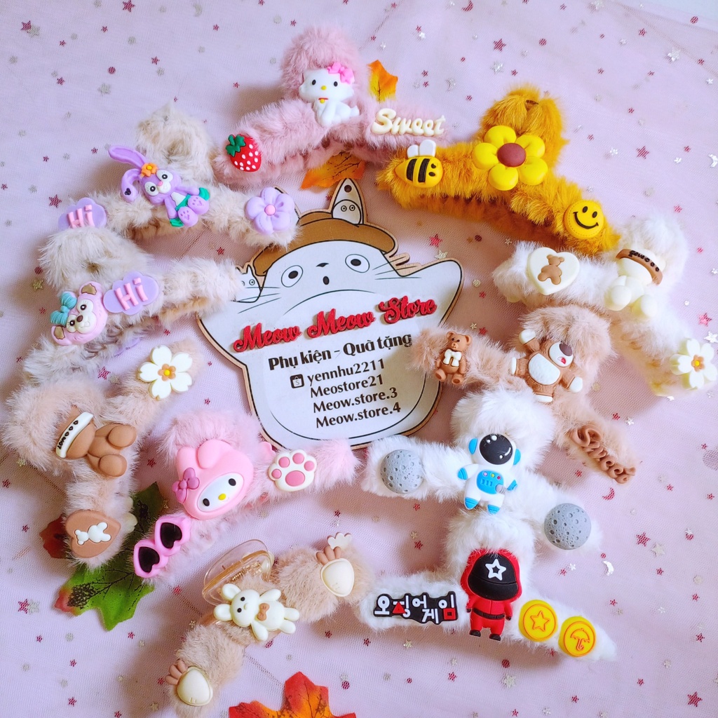 ❣️Có Ảnh MeowMeow❣️ Hơn 30 Mẫu Kẹp Tóc Phủ Lông Mịn Gắn Charm- Kẹp Tóc Càng Cua Phủ Lông- Kẹp Tóc Lông Gắn Charm❣️