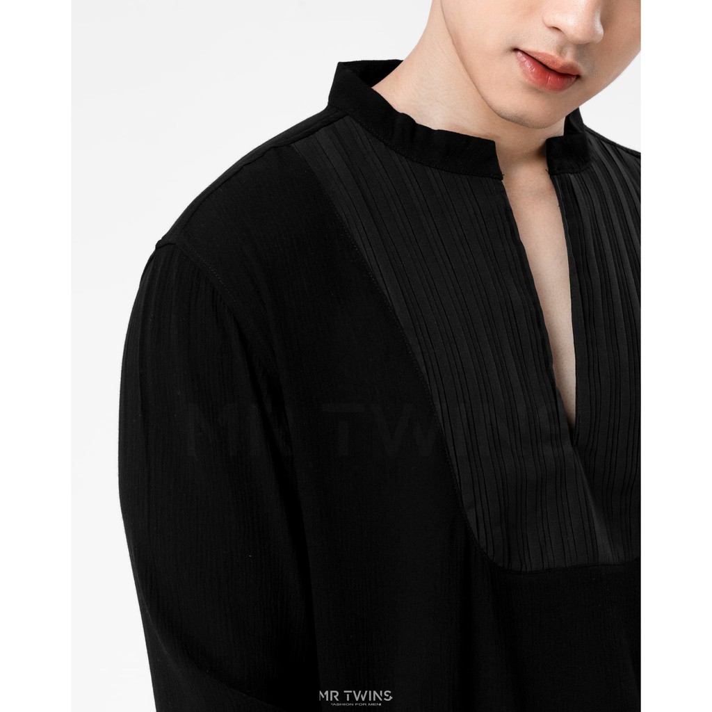 Áo Sơ Mi Nam Màu Đen Phối Dập Ly Thương Hiệu MrTwins®
