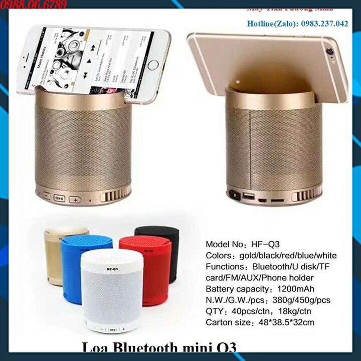 Loa bluetooth mini HF-Q3 cao cấp⚡FREE SHIP⚡cực hay-Chất liệu: Nhựa ABS + Kim loại - Nghe radio FM -PIN: 2000mAh