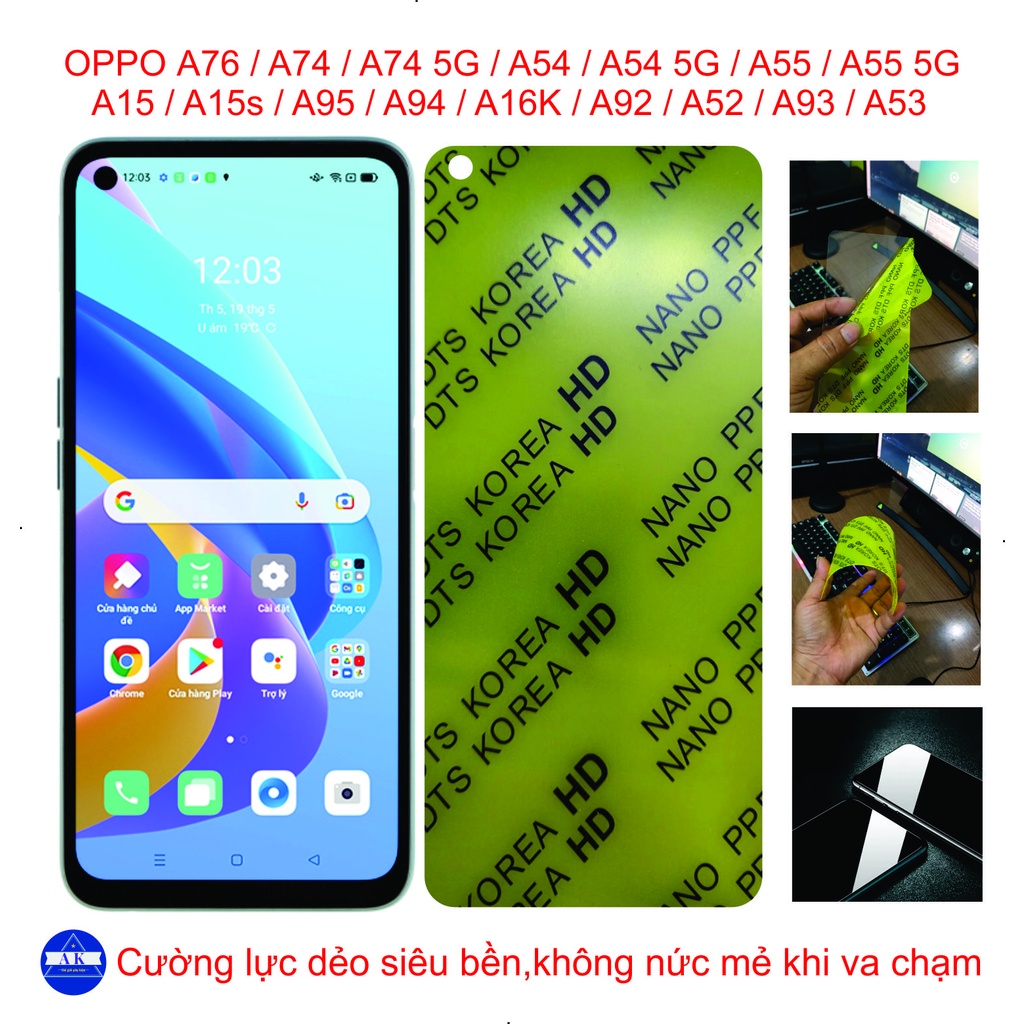 Cường lực dẻo dán full màng hình OPPO A76 / A74 / A54 / A54 5G / A55 / A55 5G / A15 / A15s / A95 / A94 / A93 / A92......