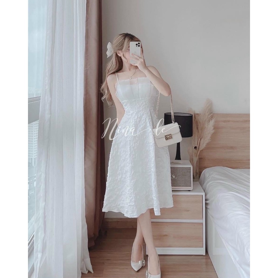 Đầm váy nữ Xòe 2 Dây Xếp Ly Ngực Phối Voan Kiếng 2 Lớp  Màu Sắc Nhã Nhặn Thật Sự Phù Hợp Dự Tiệc