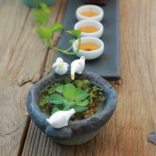 Chậu đá tiểu cảnh sân vườn thủ công hình thiên nga