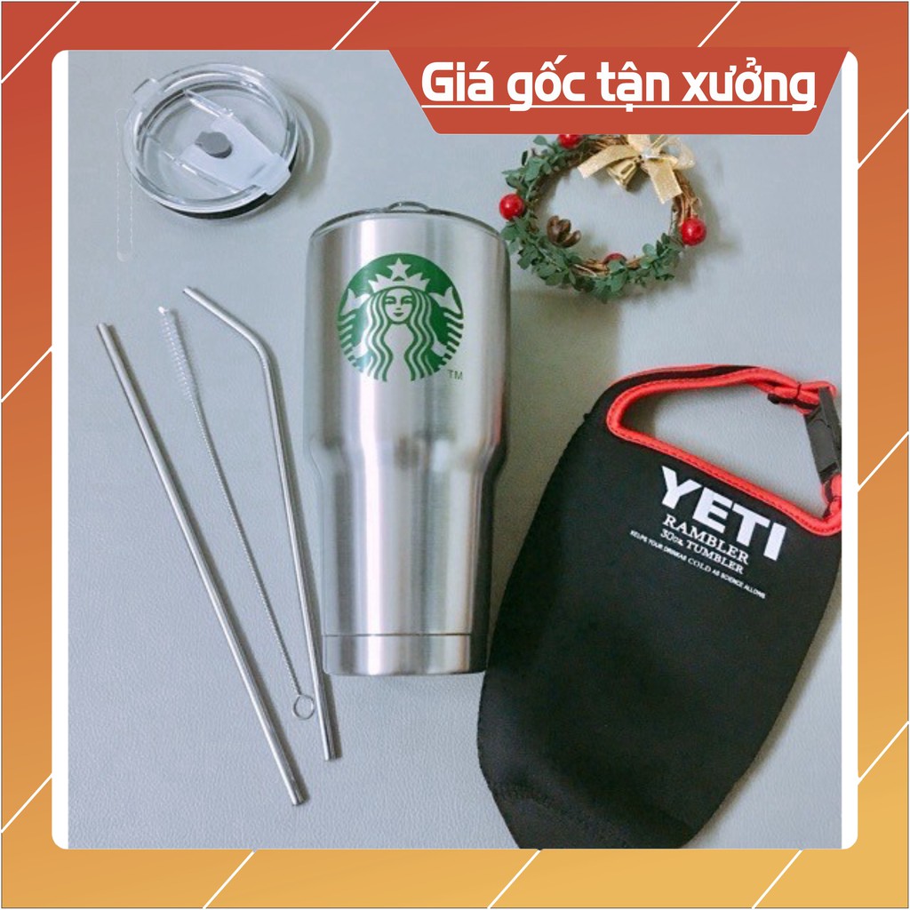 [Sale mùa hè] LY GIỮ NHIỆT STARBUCK kèm 2 ống hút inox, túi giữ nhiệt và dụng cụ cọ rửa