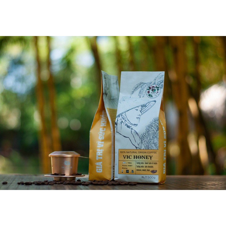 Cafe 100% robusta hái chọn quả VIC Honey 500gr pha phin, cold brew giúp tập trung sáng tạo học tập làm việc