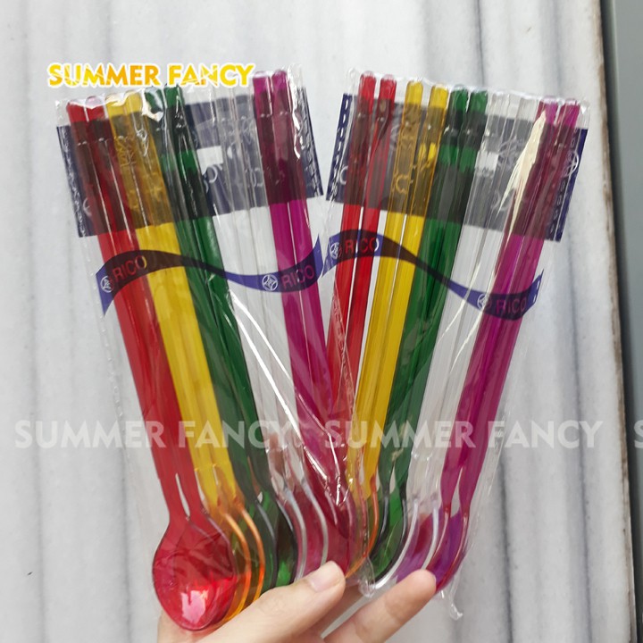 10 Muỗng  20cm nhựa sinh tố, thìa trà sữa dài pastel, màu trong suốt, đủ màu - Cocktail Spoon