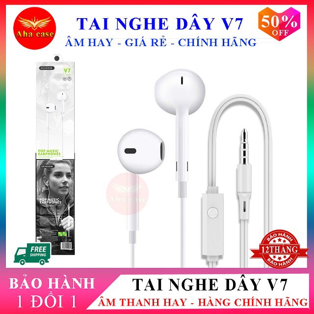 [Free Ship] Tai nghe dây V7 Chính hãng SD Design Âm thanh Siêu ấm, tai nghe điện thoại  có mic, Aha Case