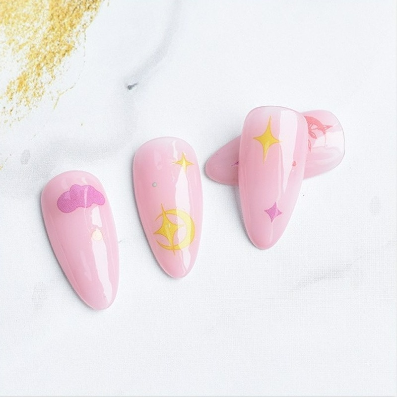 1 Tấm Đề Can Dán Móng Tay 3D Hình Mặt Trăng/Trái Tim Siêu Mỏng Tự Dính