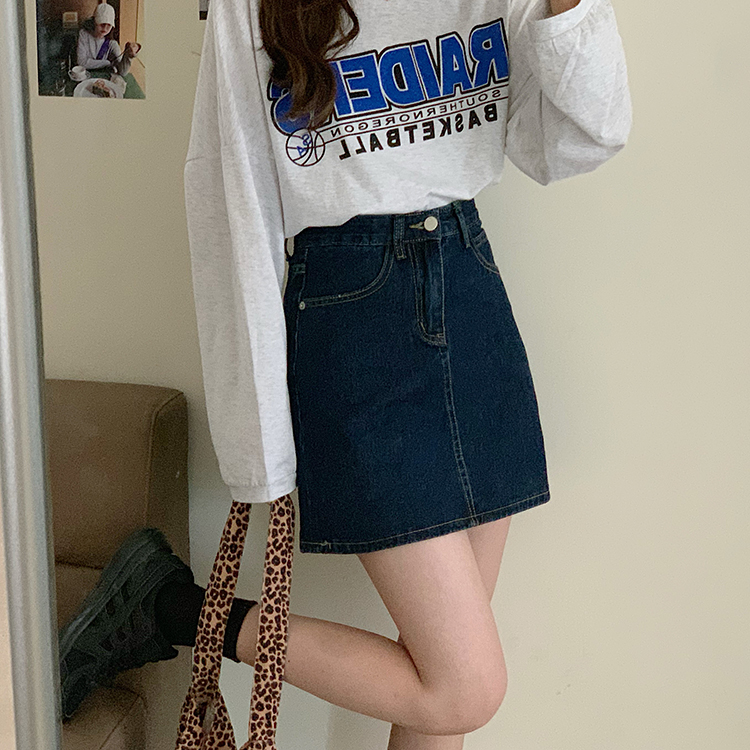 Chân Váy Denim Dáng Chữ A Lưng Cao Màu Xanh Đậm Phong Cách Hàn Quốc | BigBuy360 - bigbuy360.vn