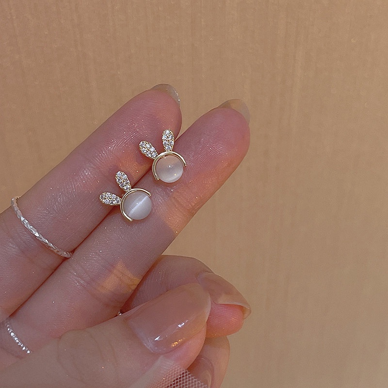 1 Đôi Bông Tai Hình Thỏ Đính Đá Opal Phong Cách Hàn Quốc Ngọt Ngào Đơn Giản Dành Cho Nữ