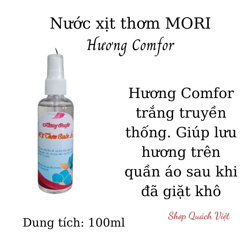 Xịt thơm quần áo MORI, hương comfor/ lovely/ luxor, dành cho tiệm giặt là, dung tích 100ml, shop quachviet