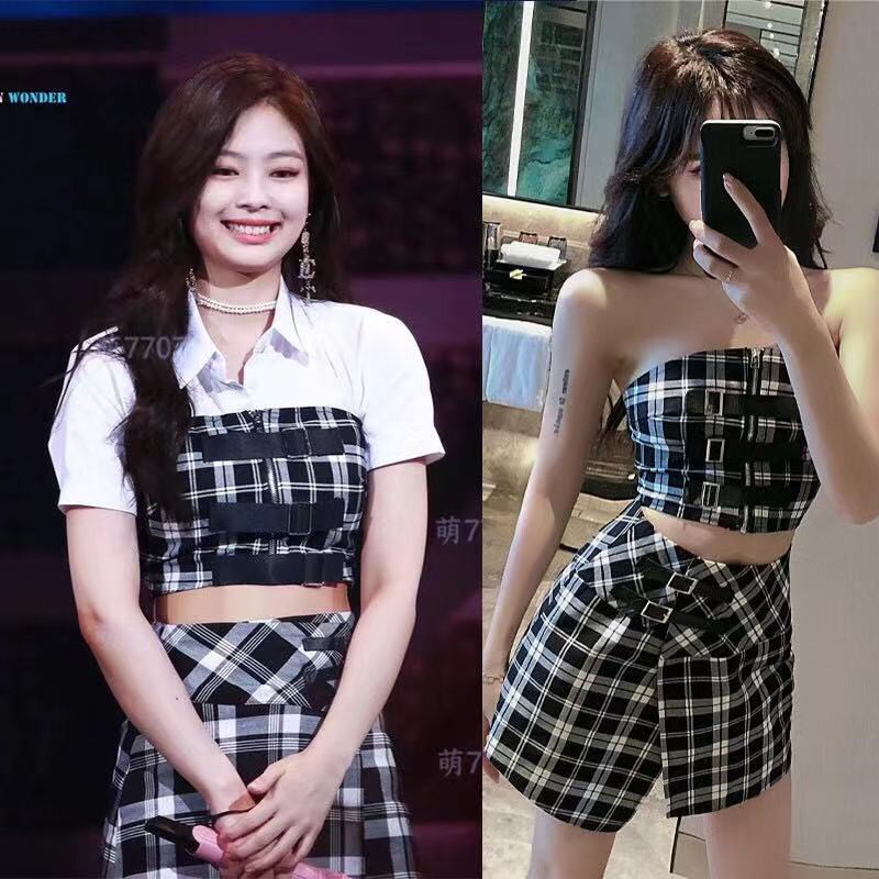 Blackpink jennie Set Áo Ống Sát Nách Dáng Lửng Và Chân Váy Họa Tiết Caro Thời Trang Cho Nữ
