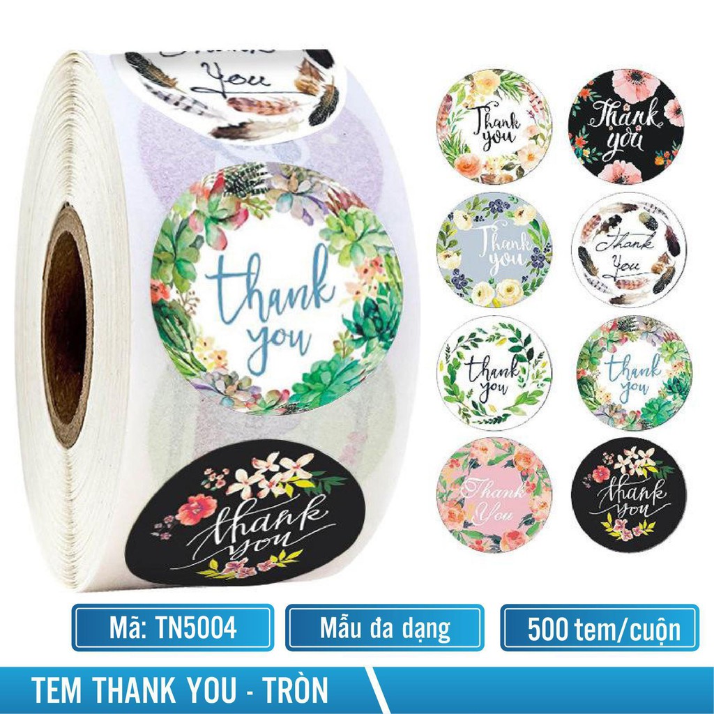 Tem thank you 25mm cuộn sticker thank you tròn 500 tem