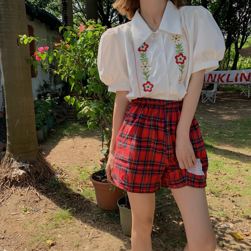 Áo Sơ Mi Ngắn Tay Họa Tiết Thêu Hoa Phong Cách Retro Pháp Thời Trang Mùa Hè Cho Nữ