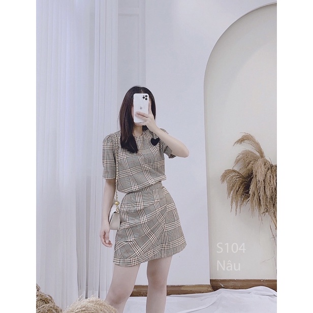 Set áo và chân váy vải kẻ dày dặn - CHUẨN THIẾT KẾ