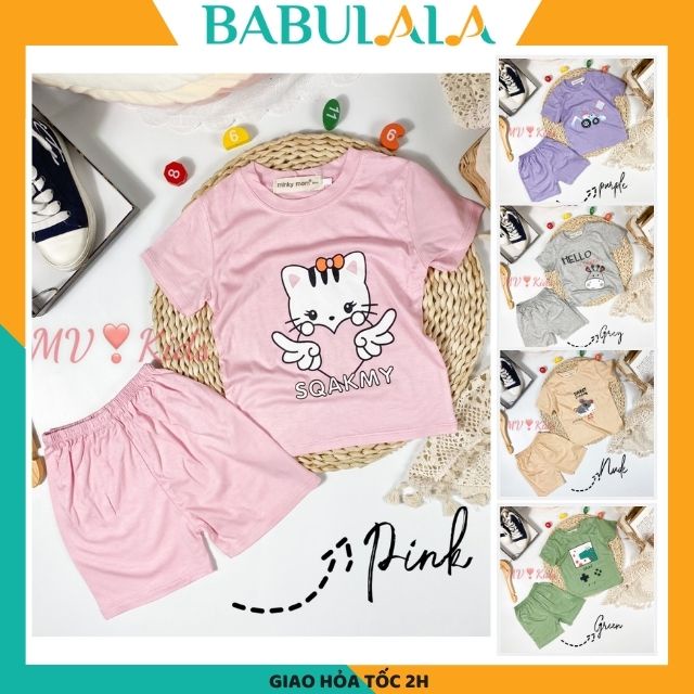 Bộ Minky Mom Cộc Tay Cho Bé Gái Bé Trai 1 2 3 4 5 6 Tuổi Vải Thun Lạnh-Đồ Bộ Cho Bé Kitty Cá Sấu Hươu Gấu-Babulala CT05