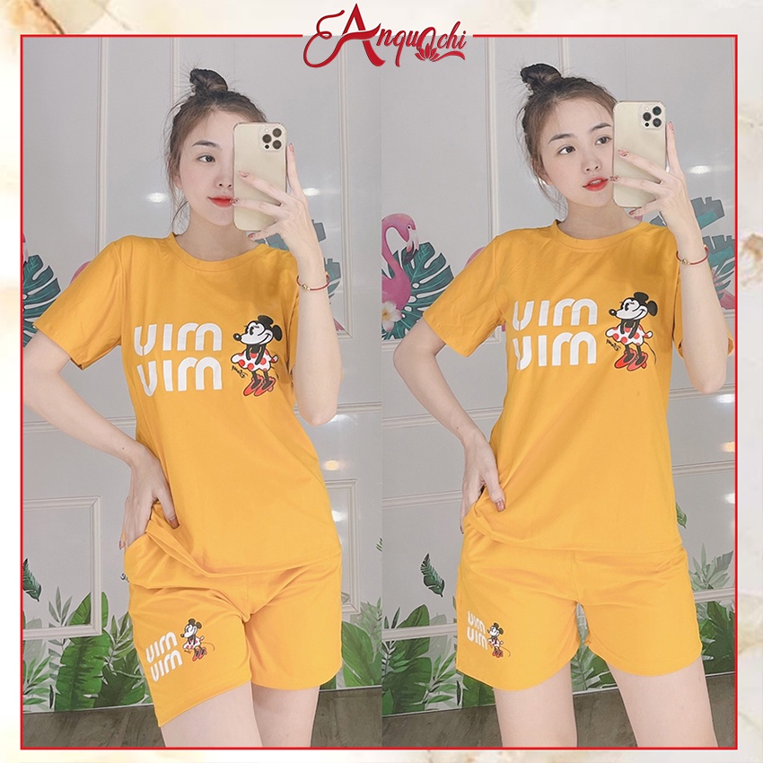 Đồ Bộ Nữ Mặc Nhà Anquachi Đẹp Thun Cotton Nữ Mặc Ngủ Ở Nhà Dễ Thương Quần Đùi Cute B-A040