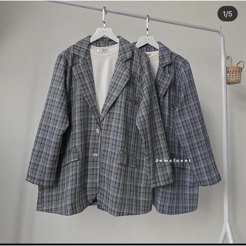 Áo blazer JEMCLOSET caro dài tay khoác ngoài cao cấp dahlia -1744