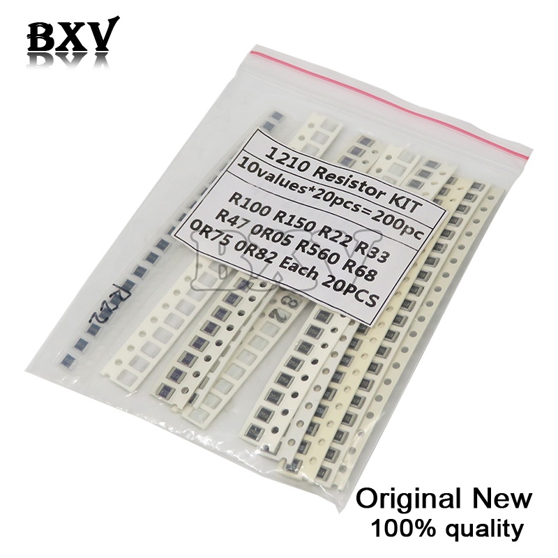 Set 200 Điện Trở 5% 1210 SMD BXV 10 ValueX20PCS = 200PCS 0R82 0R75 R68 R560 0R50 R47 R33 R22 R150 R100