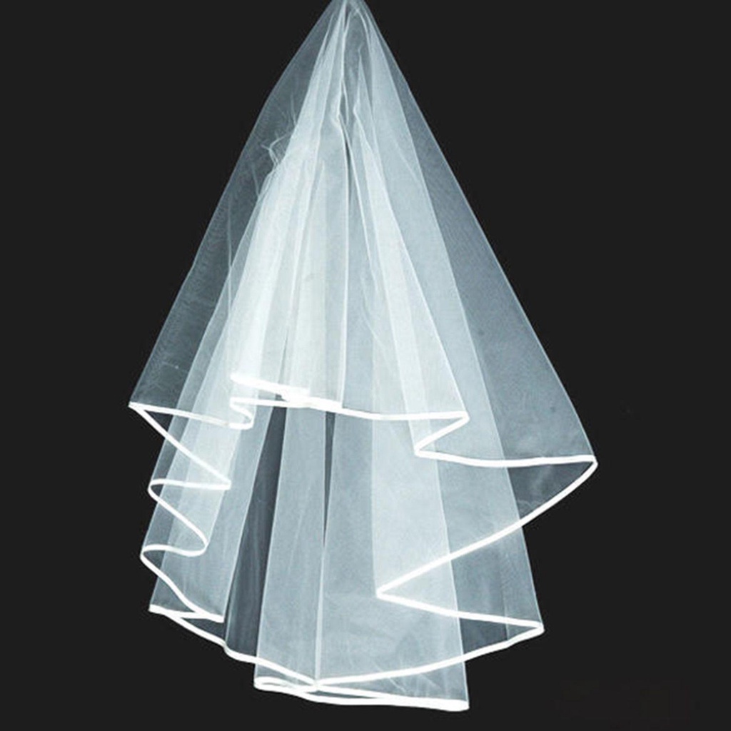 Mạng Che Mặt Màu Trắng Hai Lớp Kèm Lược Cài Cho Cô Dâu