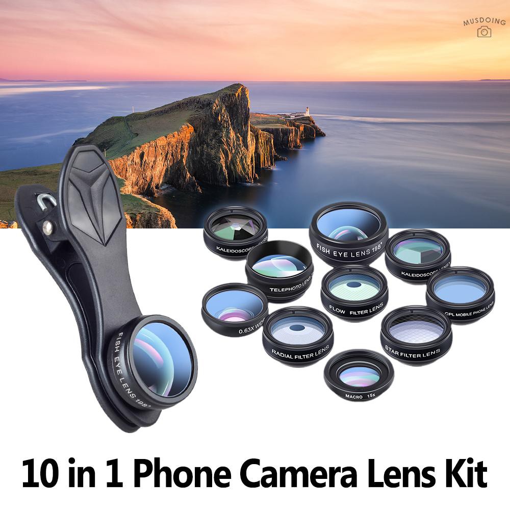 Bộ Lens Mở Rộng Góc Chụp Kẹp Camera Điện Thoại 10 Trong 1 Kèm Bộ Phụ Kiện