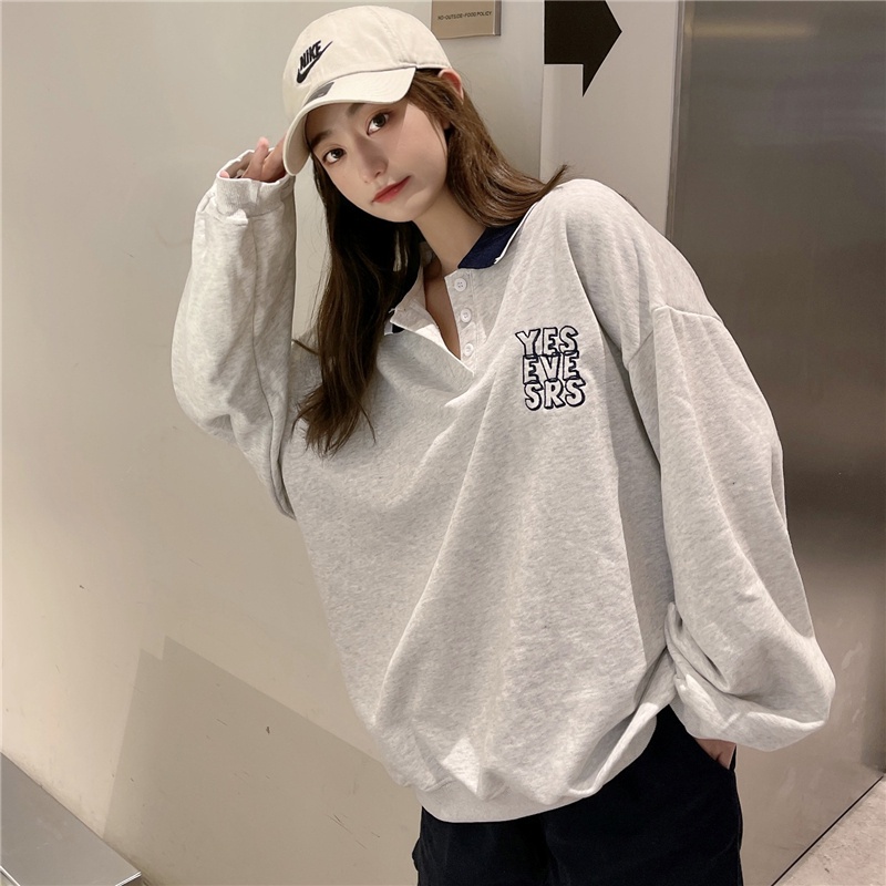 Áo Thun Polo Tay Dài Form Rộng Oversize Thời Trang Mùa Thu Hàn Quốc Mới