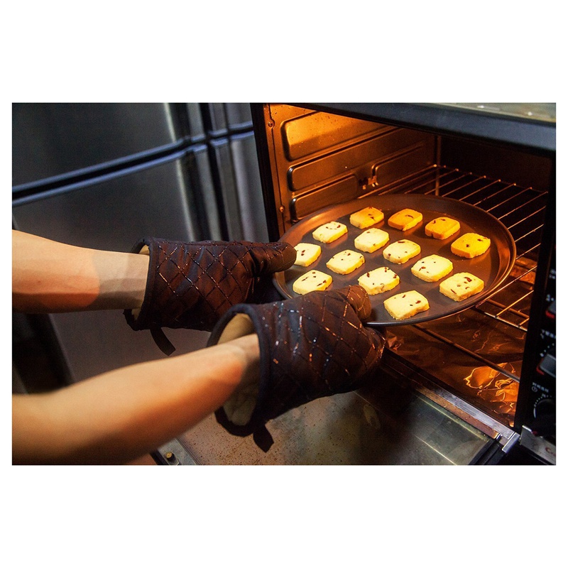 1 Đôi Găng Tay Chịu Nhiệt Chống Trượt Màu Đen Dùng Cho Lò Nướng / Nướng / Bbq