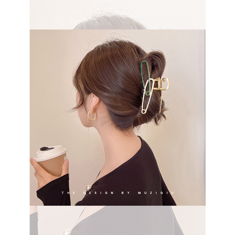 Kẹp Tóc Hình Cá Mập Bằng Kim Loại Kích Thước Lớn Phong Cách Hàn Quốc Cho Nữ