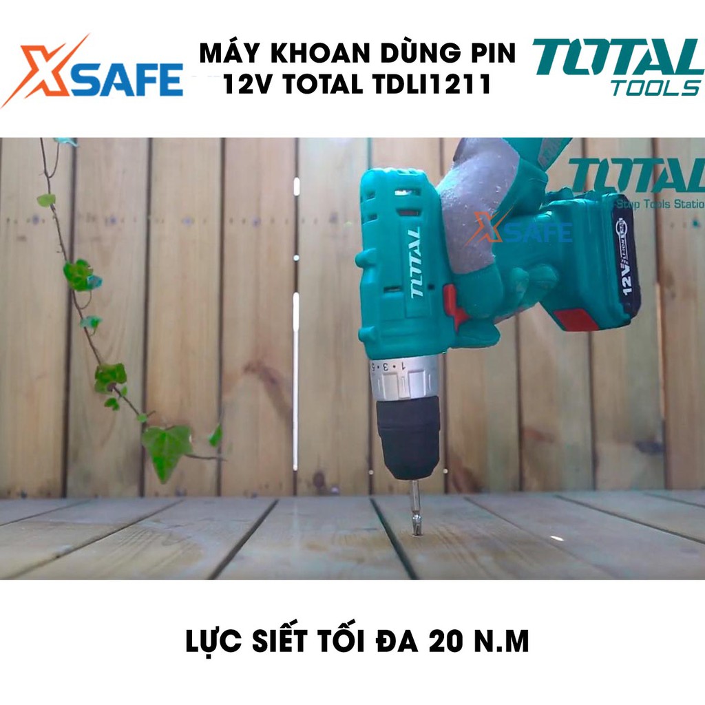 Máy khoan dùng pin 12V TOTAL TDLI1211 Kèm 1 Pin 1.5Ah 1 Sạc 2 mũi vít CR-V 65mm Máy khoan cầm tay lực siết tối đa 20N.m