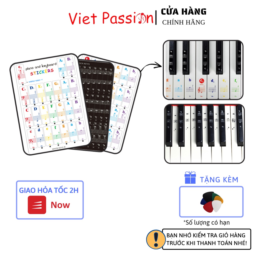 Sticker dán nốt bàn phím đàn piano organ Decal đánh dấu vị trí note nhạc dùng cho các phím đàn 88 76 61 54 36vietpassion