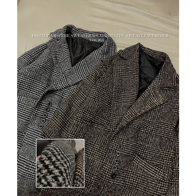 (Ảnh thật) Áo khoác dạ kẻ dáng dài có lớp lót, dày dặn the.sweaterweather TSW | BigBuy360 - bigbuy360.vn