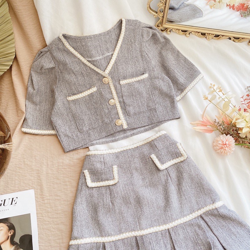Set váy nữ❤️Set áo croptop+ chân váy dạ