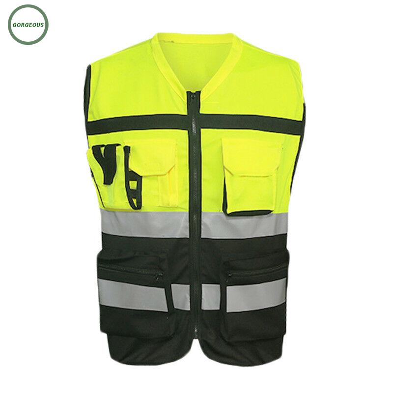 Men Women Reflective Pocket Zipper Sleeveless Traffic Safety Protective Vest Top