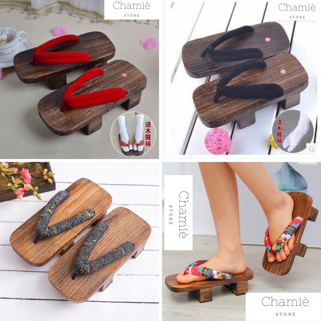 (Order)Geta Guốc Gỗ Nhật Bản Unisex Đế Bọc Cao Su Không Trơn Trượt Quai Lót Bông Không Đau Chân - Phụ Kiện cho Nam và Nữ