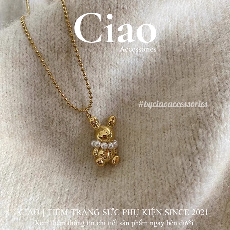 [HOẢ TỐC 1H] Dây chuyền/ Vòng cổ titan không đen gỉ thiết kế đính hạt ngọc phong cách trendy Bunny Ciao