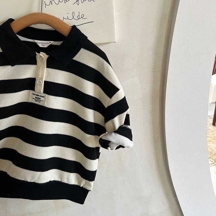 Áo Sweater Polo Dáng Rộng Kẻ Sọc Thời Trang Mùa Thu 2022 Cho Bé Trai