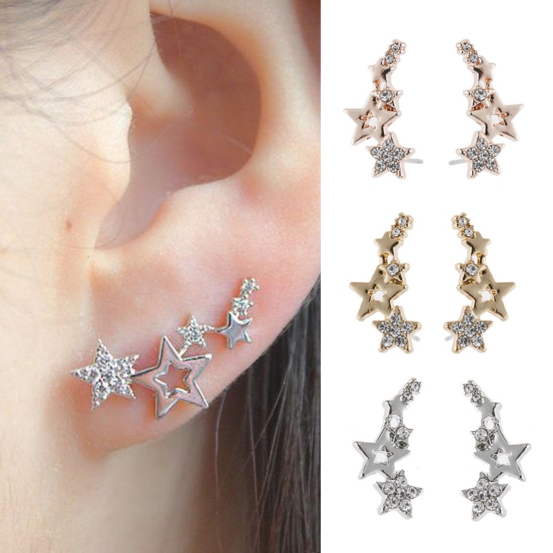 Bông tai hình ngôi sao đính đá lấp lánh thời trang đơn giản dành cho nữ