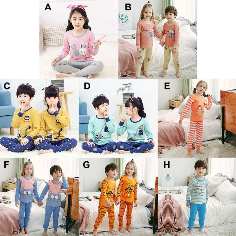 Bộ đồ ngủ pajamas tay dài in hình hoạt hình dễ thương dành cho bé trai bé gái từ 2 đến 10 tuổi