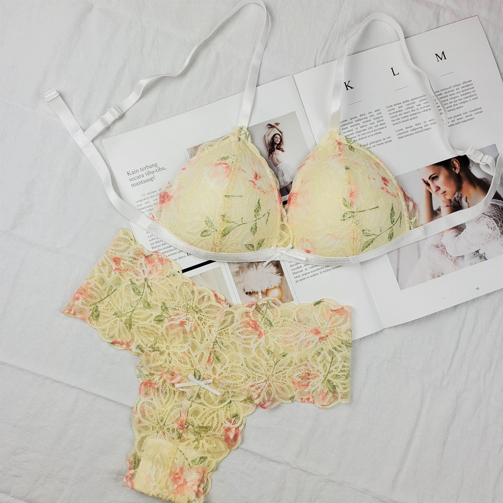 Bộ đồ lót sexy không gọng giá tốt ren in hoa quần T by Nhà Sò NS183