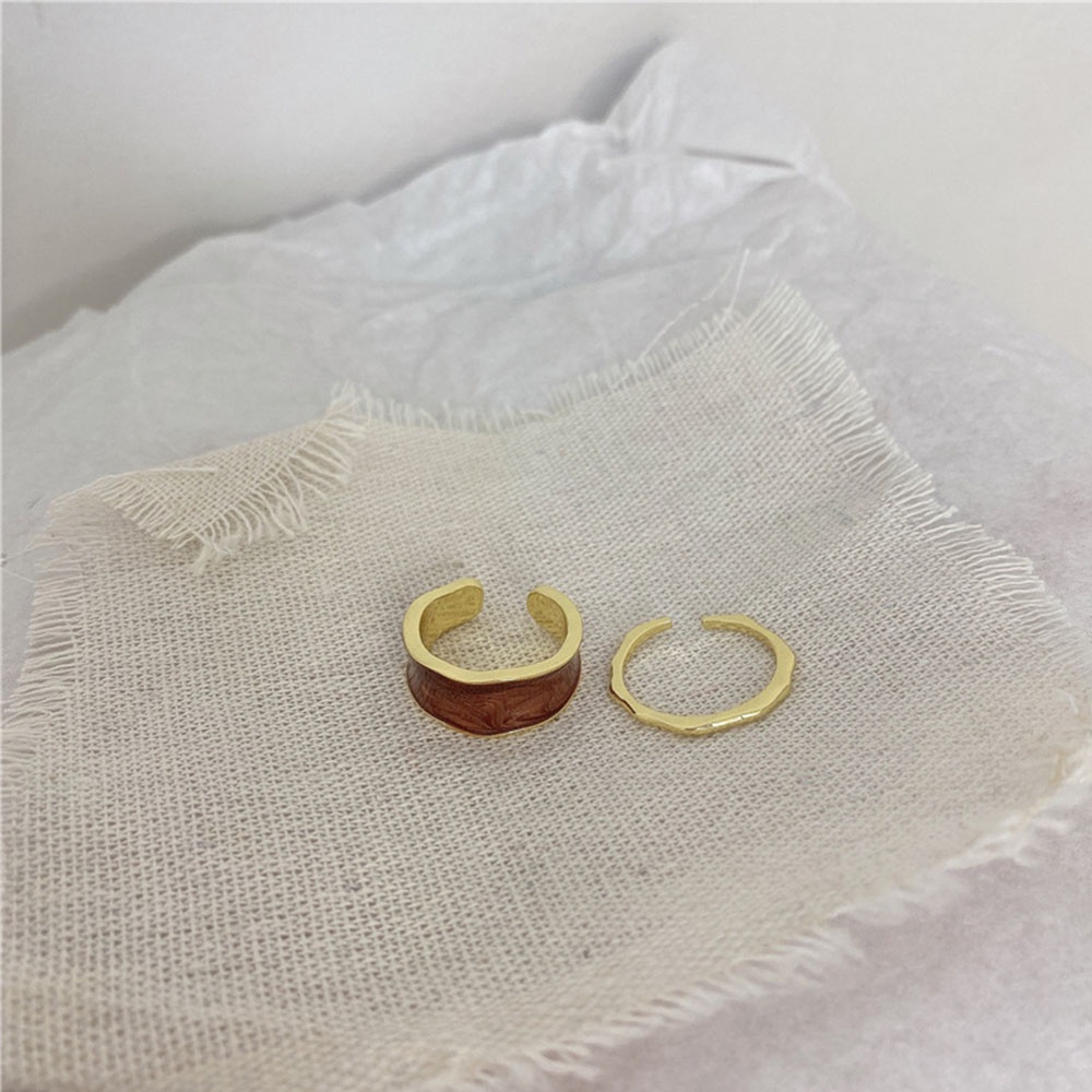 Set 2 nhẫn hở hình tròn bằng kim loại tráng men nhiều màu thời trang cho nữ