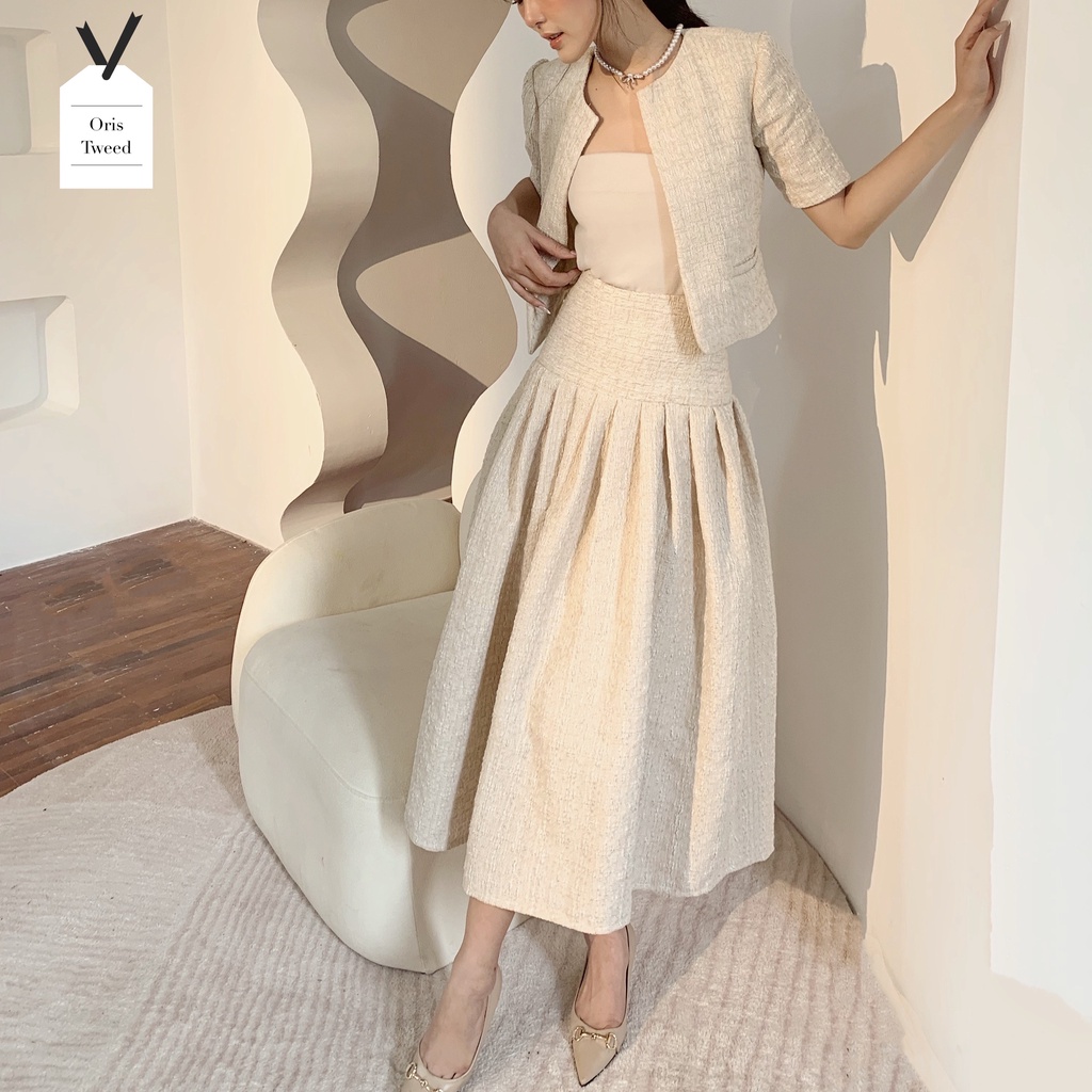 Chân váy dài midi tweed H.I.U ROOM, Oris skirt tweed hàn cao cấp dáng bồng H.I.U design 2021. | BigBuy360 - bigbuy360.vn