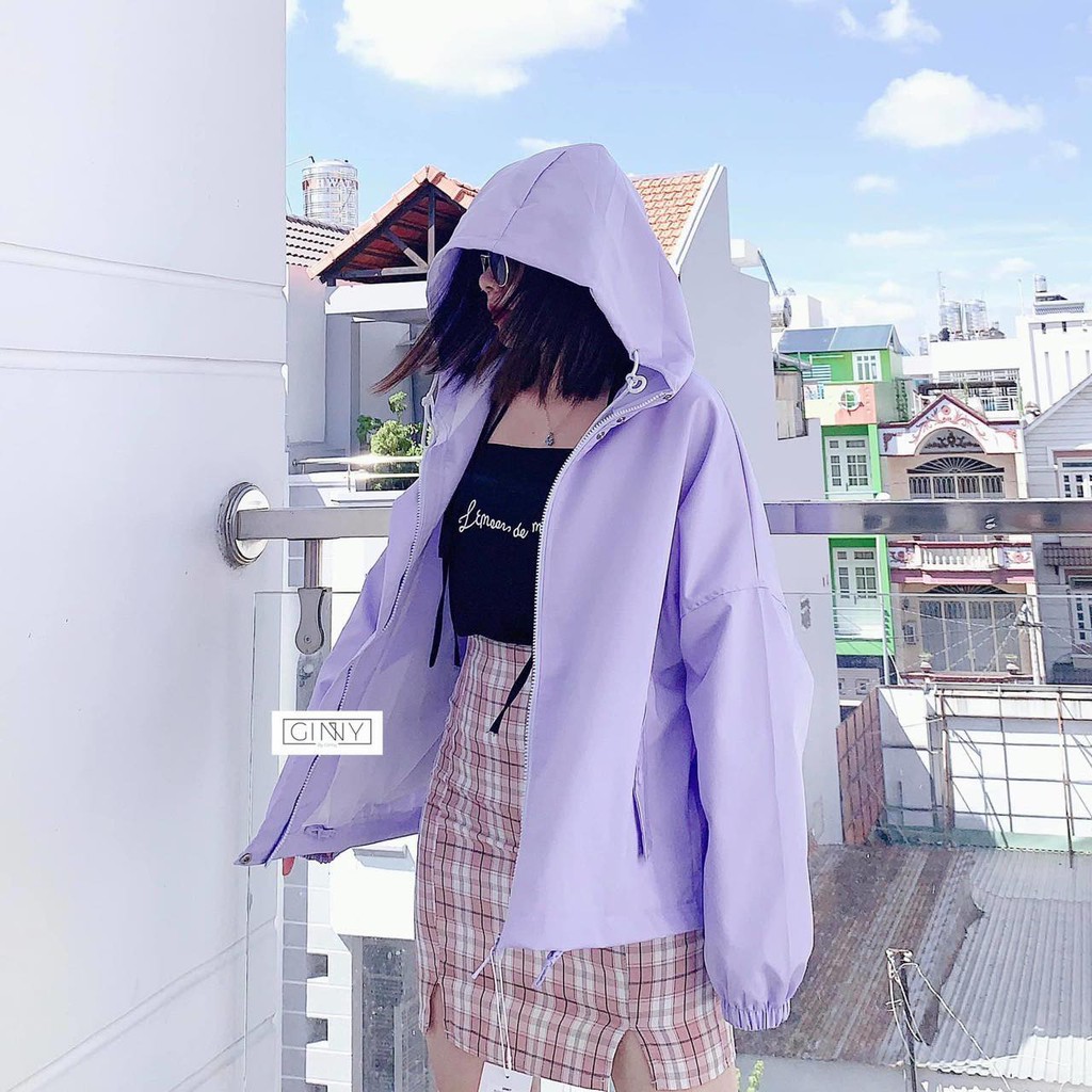 Áo Khoác Kaki RAINY Nữ   Jacket bigsize tay bồng bánh bèo pastel màu Tím | Xanh Ulzzang HOT