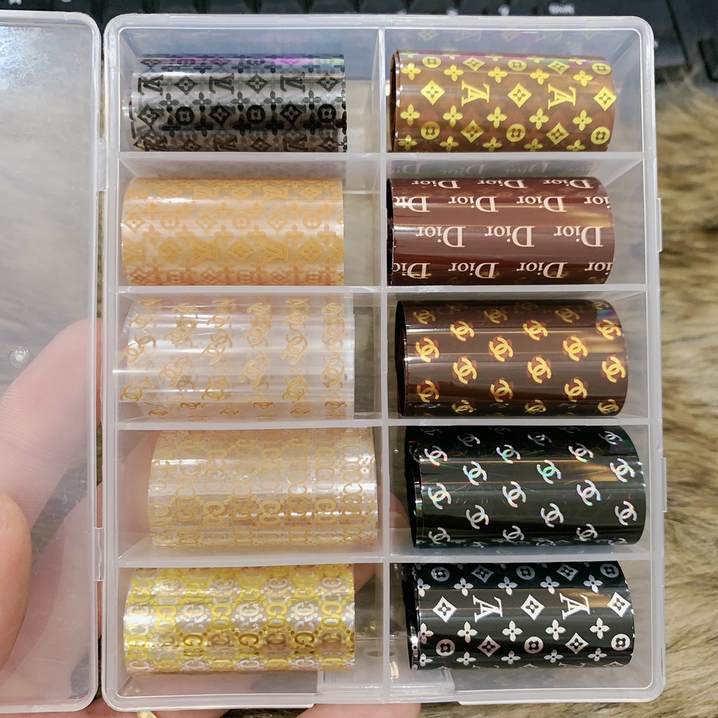 Set foil 10 Mẫu ẩn Móng - Foil ẩn Móng Nail - Thương Hiệu , Hoa ,Vân Đá vv