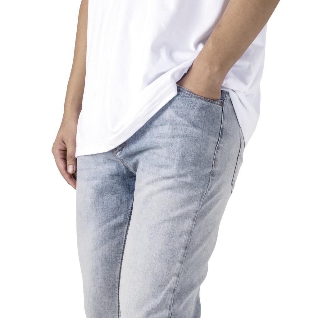 Quần jean nam streetwear cao cấp FNOS NZ20 màu xanh trơn wash bạc form slimfit jean co giãn | BigBuy360 - bigbuy360.vn